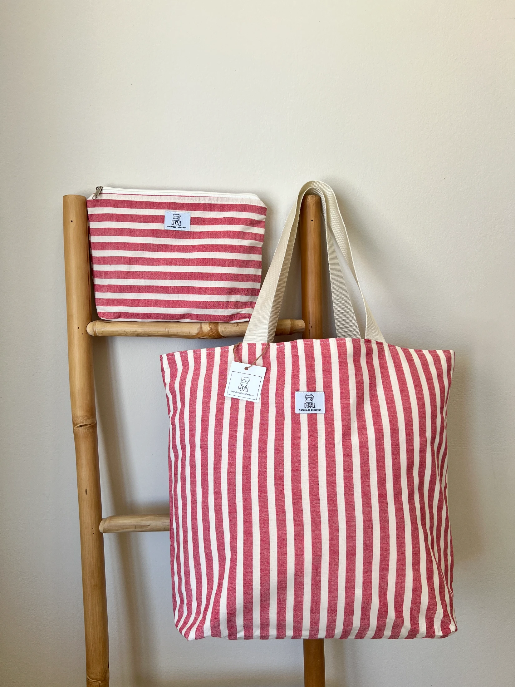 Beach Bag Red Stripes & Pouch Set