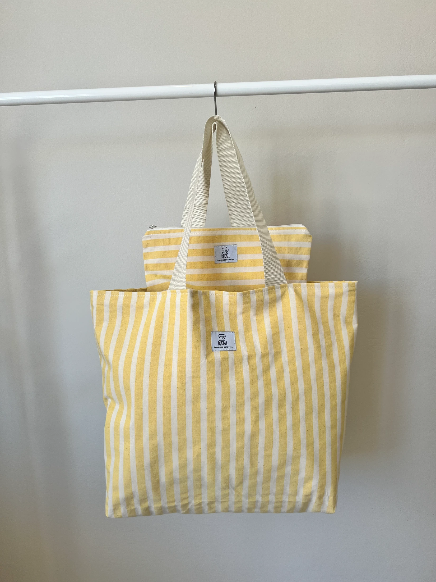 Yellow Stripes Beach Bag & Pouch Set 
